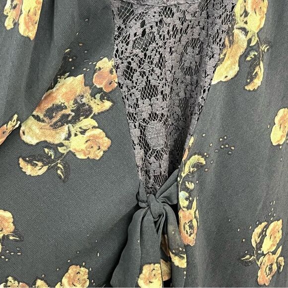 Free People Floral Trapeze Swing Dress Gray Yellow M - Picture 4 of 8